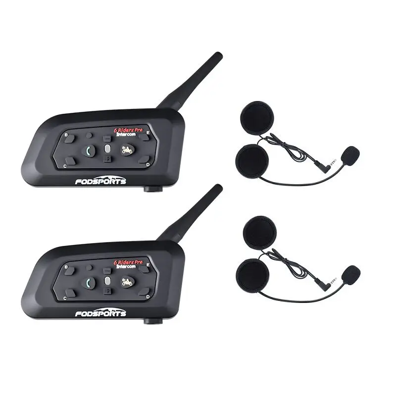 Hard Microphone Fodsports 2 шт V6 Pro мотоциклетный шлем Bluetooth гарнитура Интерком 6 всадников 1200 м беспроводной Intercomunicador BT Interphone - Цвет: Hard Microphone