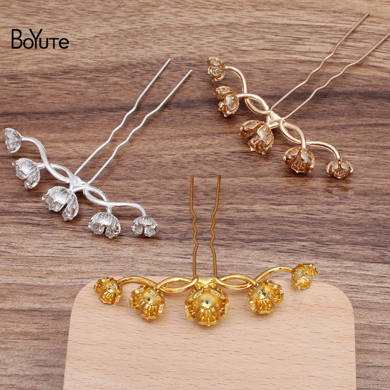 

BoYuTe (10 Pieces/Lot) 79*15*16MM Five Flower Bead Caps Welding 9*70*1.2MM Iron Hair Fork Diy Hair Accessories Materials