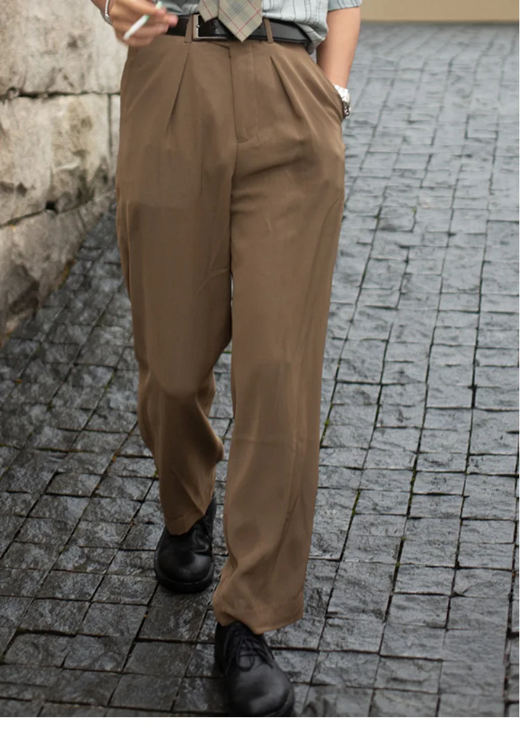 

Spring and summer new men British retro leisure trousers high waist small straight trousers male