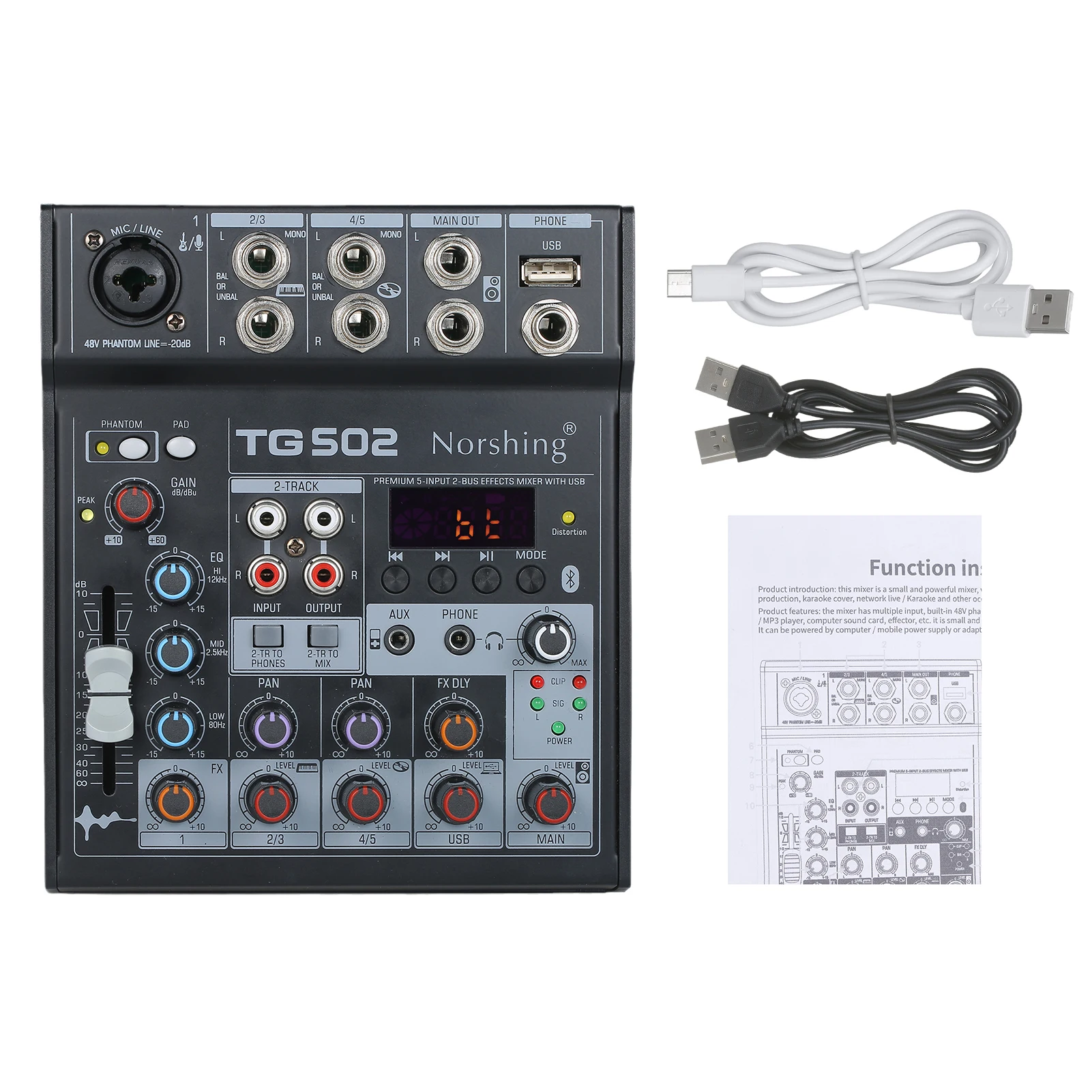 

Norshing TG 502 профессиональный звуковой микшер 4-канальная стереозвуковая панель, консольная система USB BT MP3, компьютерный вход 48 В, фантомное пит...