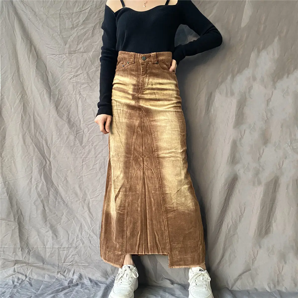 

Y2k Autumn Vintage Women's Skirt Corduroy Dress High Waist Baggy Casual Harajuku Gothic A-line Skirt Tie-dye Bottoms 2021 New