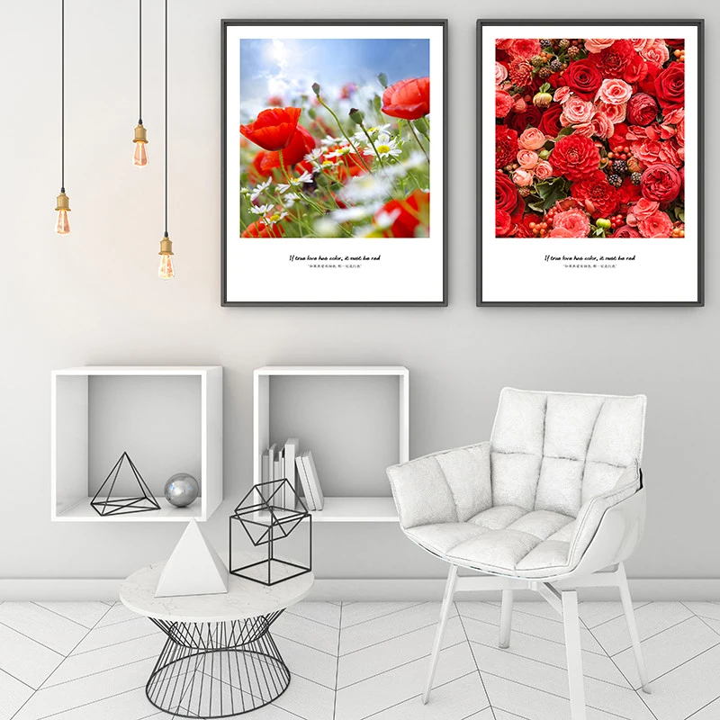 Современный домашний фон с красными цветами современные скандинавские плакаты и