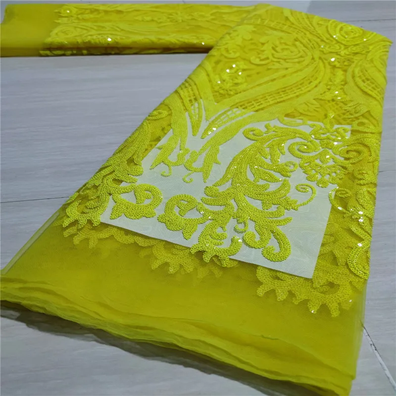

Nigerian sequins Lace Fabric 2021 yellow High Quality African 3D Net Lace Fabric Wedding French Tulle Lace Material For Dress