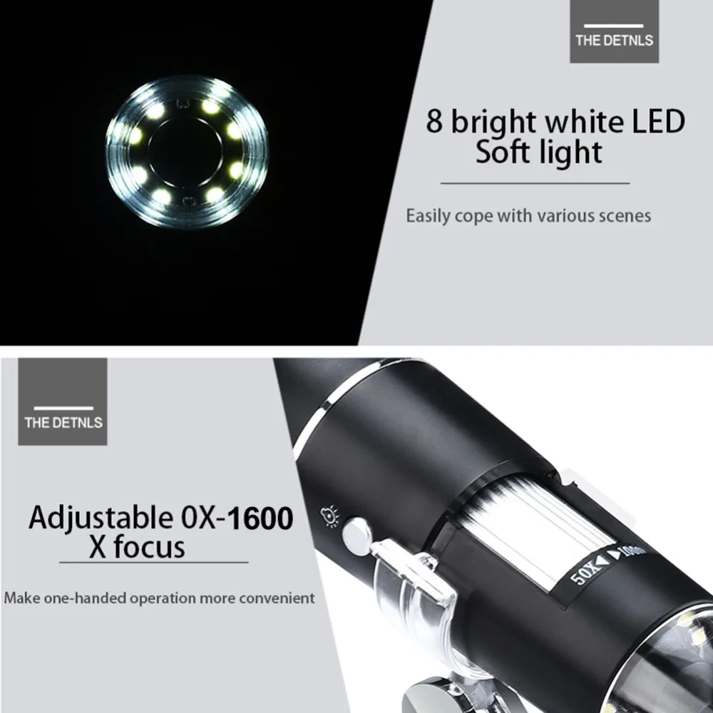 Microscopio Digital 1600X para electrónica tipo C, 3 en 1, USB, cámara lupa, 1080P, 8 LED, para MacBook, teléfonos Android