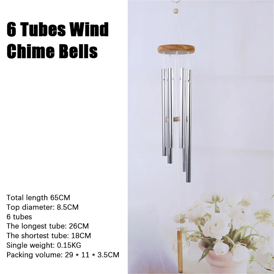 Колокольчики ветряные с 6 трубками подвесные металлические и алюминиевые трубки