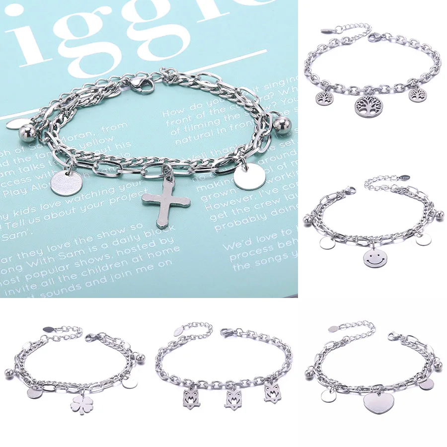 

Fashion Stainless Steel Charm Bracelet Jewelry Trendy Men Women Chain Bangle Silver Accessories Gift for Friend Child Couple