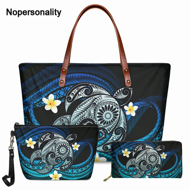

Nopersonality Brand Design Handbag and Purse for Women Polynesian Plumeria with Turtle Printed Large Capacity Shoulder Bag