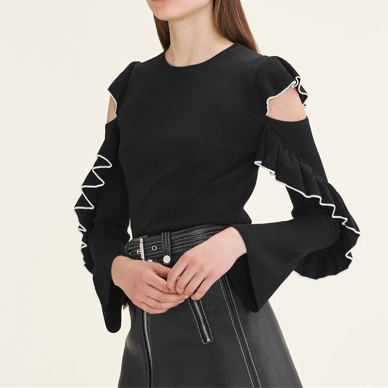 Tunjuefs Slim Fit сексуальный свитер с открытым плечом женский джемпер элегантный
