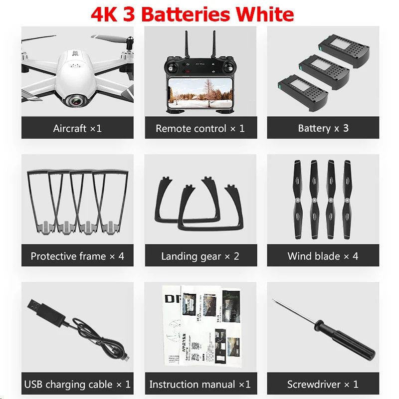 White 4K 3B SG106 Дрон на ру e оптический поток 4K 1080P HD Двойная камера в режиме реального времени WiFi FPV аэрофотосъемка Дрон на ру Квадрокоптер позиционирование самолета RTF - Цвет: White 4K 3B