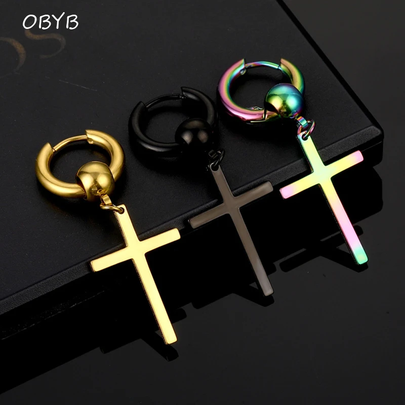 

1 Piece Fashion Cross Charm Earrings Punk Rock Style For Women men High Quality Stainless steel Hip Hop Statement Ear Jewelry