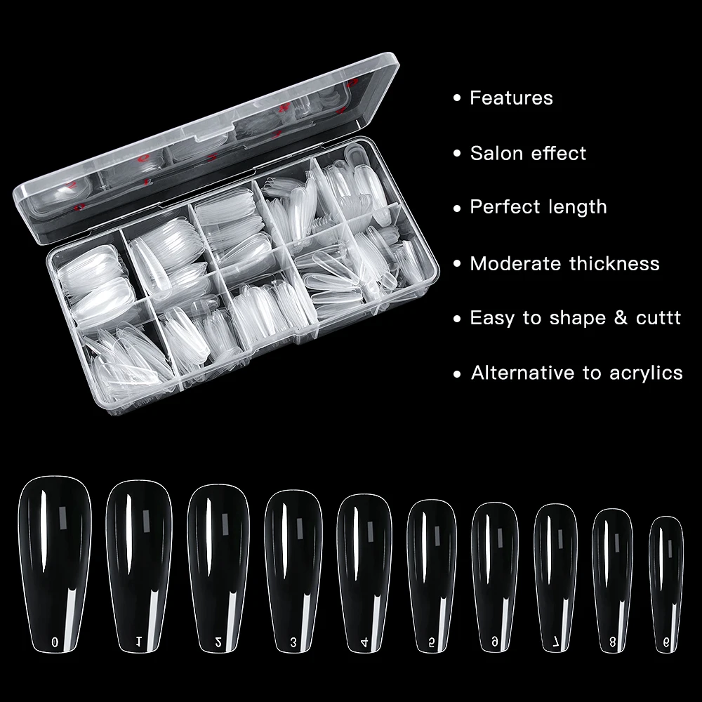 

500pcs/box Clear Natural False Nail Acrylic Nails Art Tips Full Coverage Fake Nails Short T-shaped Water Drop Full Sticker