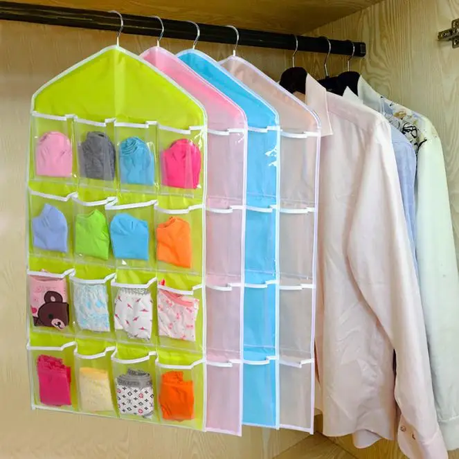 

16 Pockets Clear Hanging Bag Folding Clothing Storage Bag Socks Bra Underwear Rack Hanger Colorful Bolsa De Almacenamiento