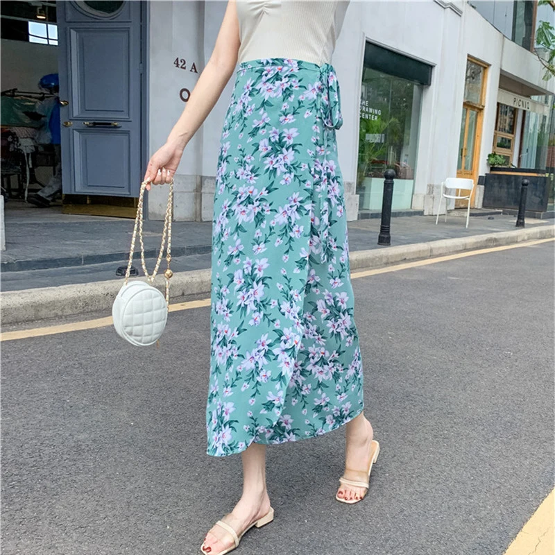

Limiguyue Summer Bohemian Floral Skirt Gentle High Waist Women Skirts Lace-up One Piece Skirts Elegant Holiday Beach Jupe K1694