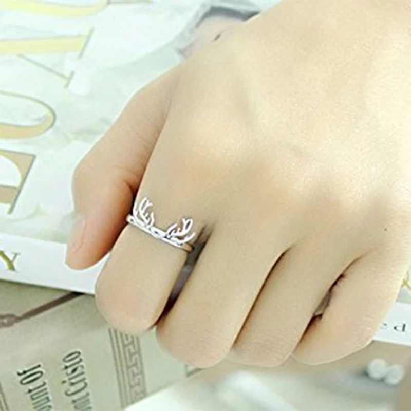 Милые рога открытие кольцо олень Регулируемый Шарм ювелирные изделия для женщин