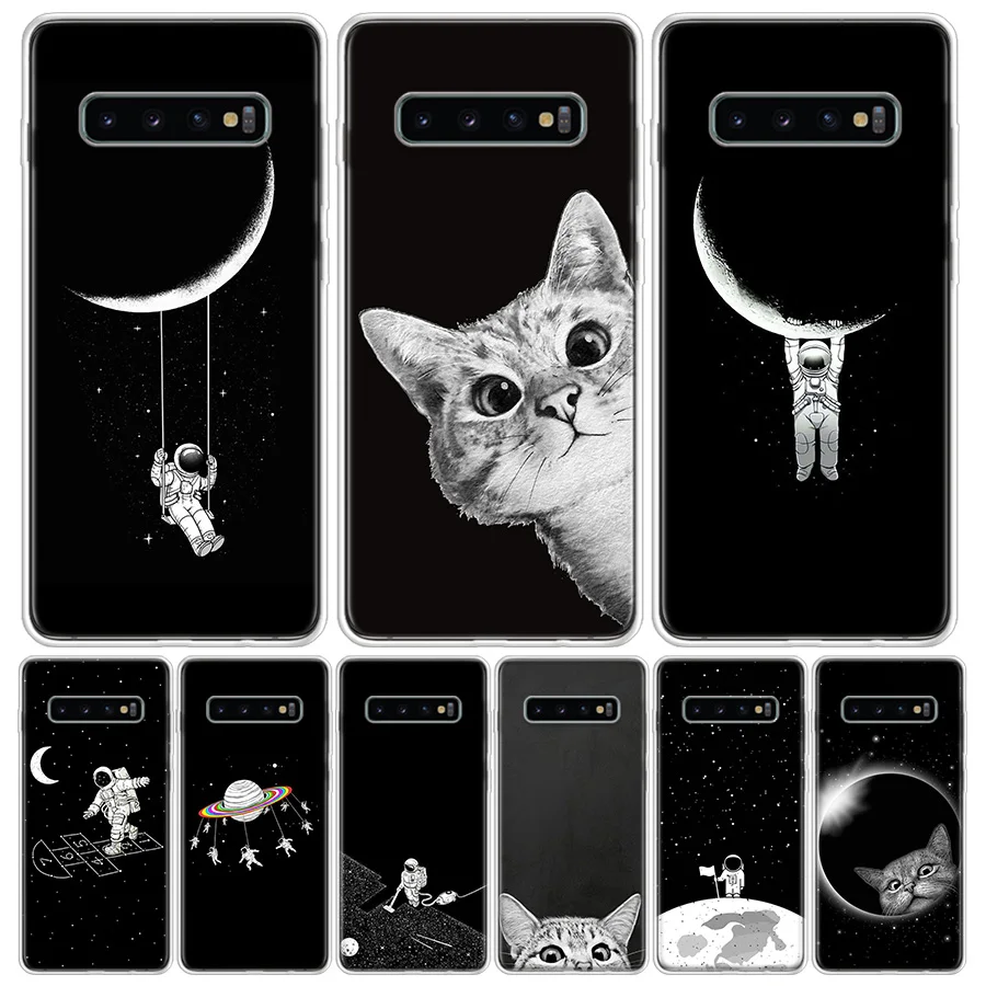 Чехол для телефона с изображением космической Луны и кошек Samsung Galaxy A51 A71 A50 A10 A20E A30