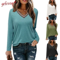 all match patchwork popularity elegance comfortable solid color long sleeve top female v neck loose pullovers fashion clothing