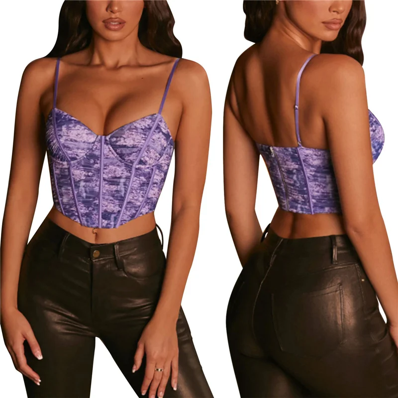 

Women's Tank Tops, Short Vest, Floral Slimming Sexy Thin Irregular Hem Short Off Shoulder Shirt