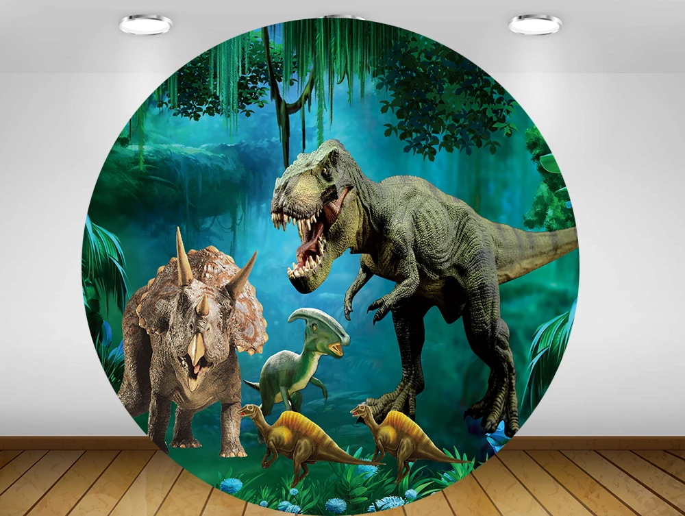 

Round circle background backdrop Jungle dinosaur baby shower birthday party decor candy table banner fabric YY-208