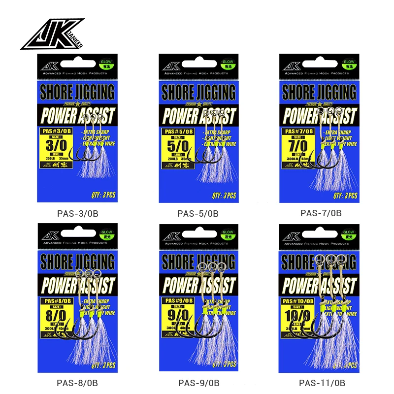 JK PAS-B Fishing Single Assist Hook Set 3/0 5/0 7/0 8/0 9/0 10/0 Fishhook Hooks  Boat Fishing Accessories