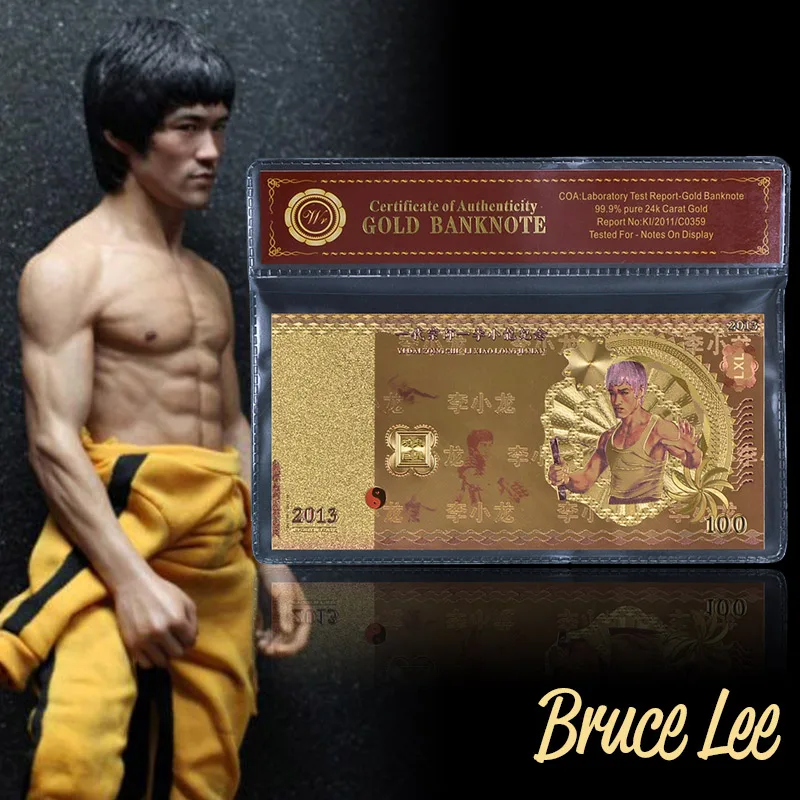 

WR Hot Sale New Colored Banknote Wholesale Bruce Lee 100 Gold Foil Banknote for Value Collection with VOA Frame