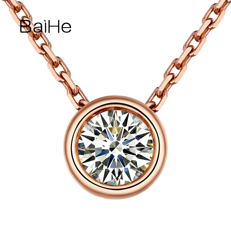 

BAIHE Solid 18K White/Yellow/Rose Gold 0.10ct/0.18ct/0.20ct/0.25ct/0.30ct/0.35ct/0.40ct/0.45ct/0.50ct Round Necklace Women Man