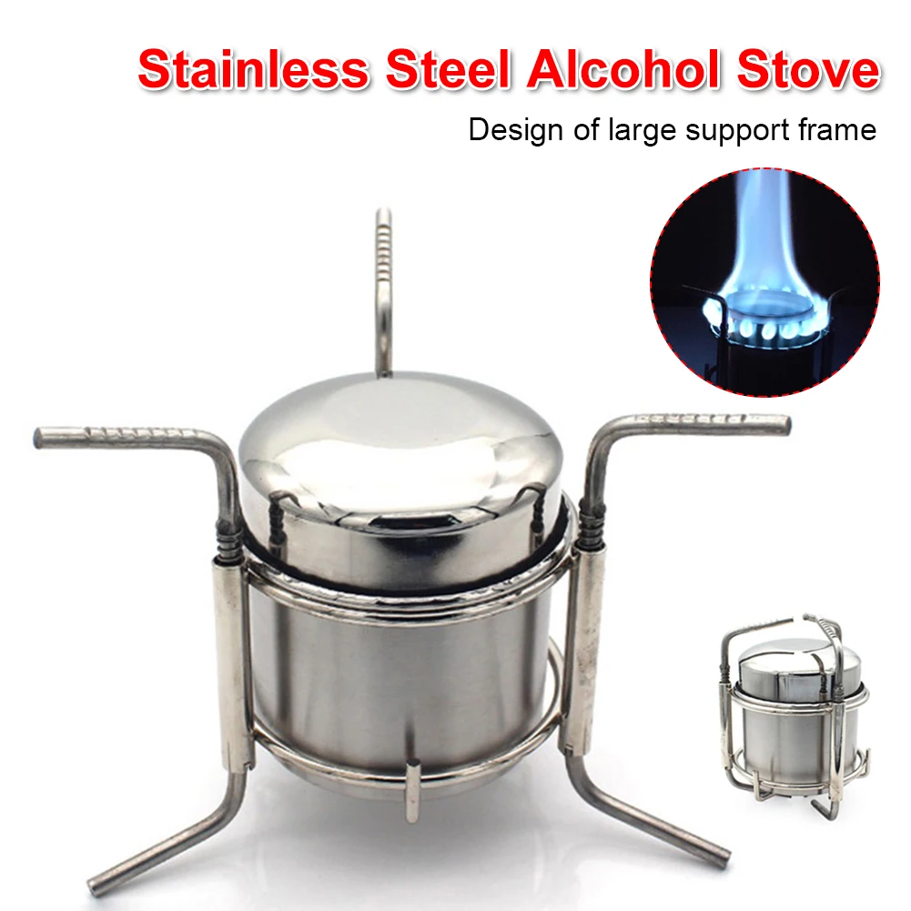 

Outdoor Camping Stove Portable Solid Alcohol Stove Stainless Steel Folding Rack with 190ml Container Outdoor Furnace Burner