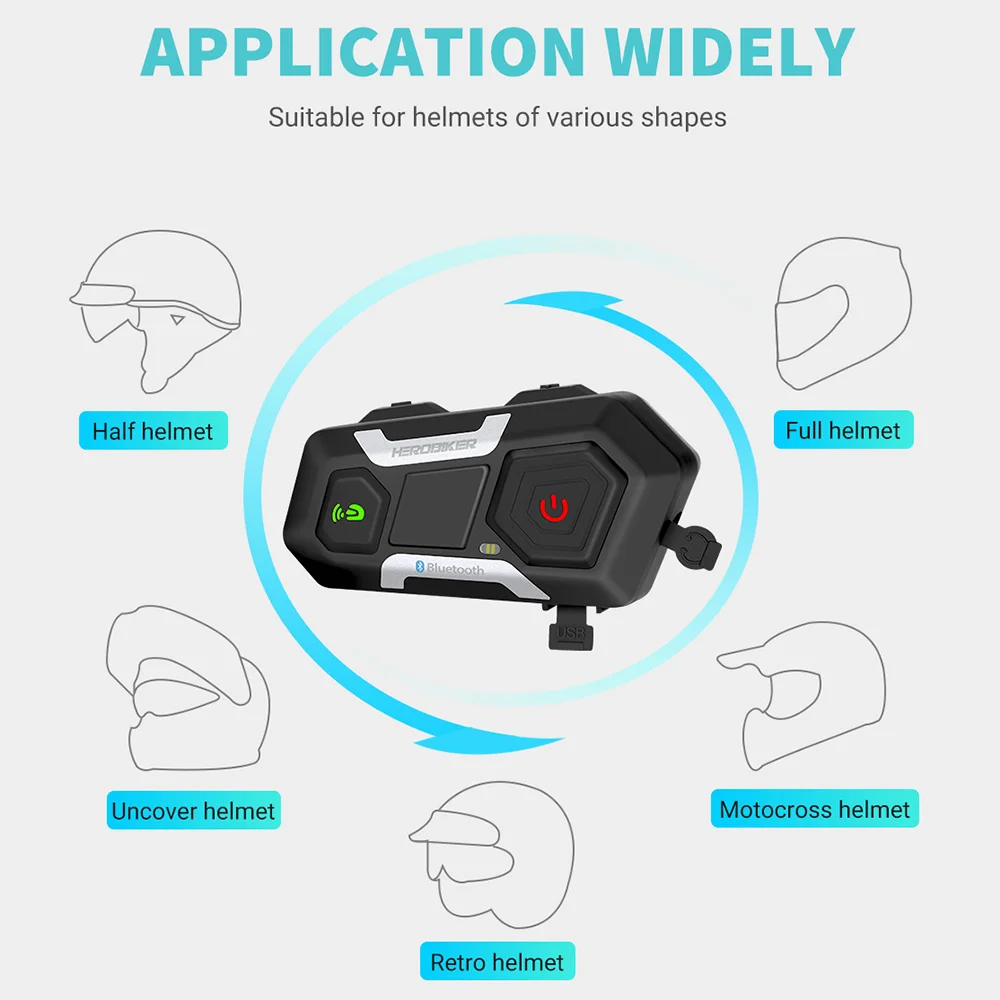 Bluetooth-гарнитура HEROBIKER для мотоциклетного шлема 1200 м | Автомобили и мотоциклы