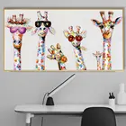 Красочная картина с изображением семьи жирафа, абстрактный холст, искусство стен с животными для гостиной, украшение для дома