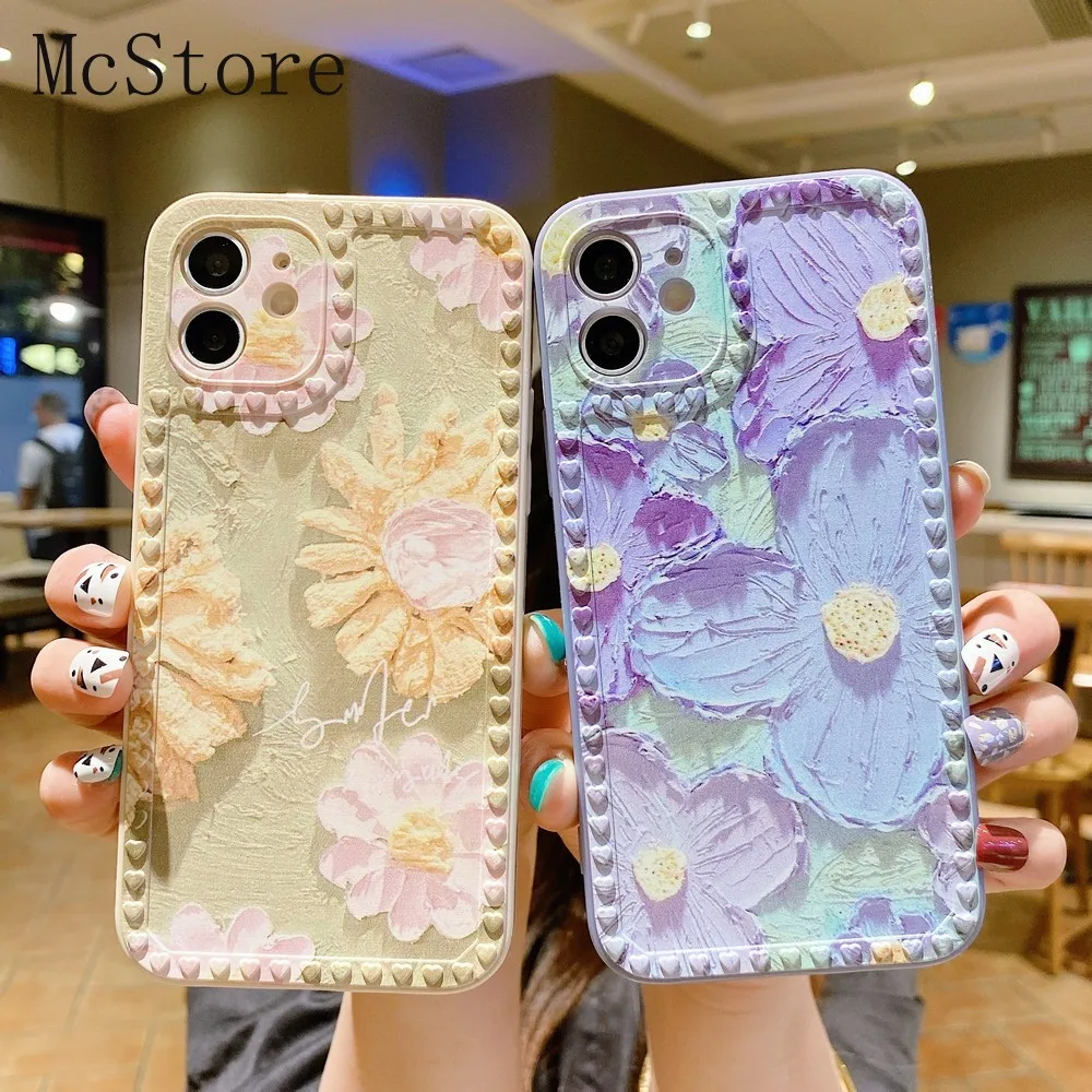 

Floral pattern Case For iPhone 11 12 Pro MAX Love frame anti-drop Apple Phone Back Cover 7 8 Plus X XS XR SE2 12 Mini Soft Shell