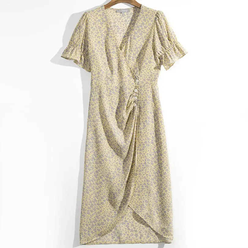 Arvinxia ZA/Новое Женское платье с цветочным принтом и v-образным вырезом коротким