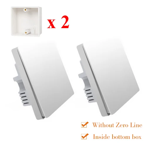 Xiao mi Aqara, настенный светильник, переключатель, Wifi, умный, Zigbee, одиночный пожарный провод, нет, нейтральный, 2 комплекта, беспроводной переключатель, mi jia mi, пульт дистанционного управления для дома - Цвет: 2Pcs Single inside
