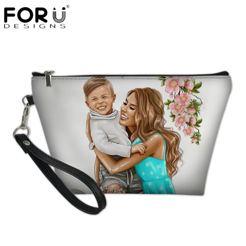 FORUDESIGNS/черные коричневые волосы для мамы и дочки, розовые косметички с принтом, кожаные женские дорожные косметички на молнии, сумка-Органайзер для ванной - Цвет: HMA547Z8