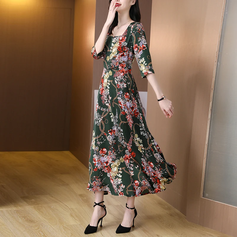 

ASSEA Summer Temperamental Goddess Dress Van Clothes Printed French Long Skirt Temperament Female Waist Ankle Dres