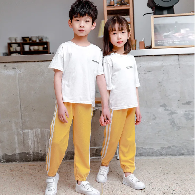

OHMETOY Loose Children's Casual Pants Solid Color Two Rods Side Stripes Pants Boys and Girls Pants Kids Bloomers Pants