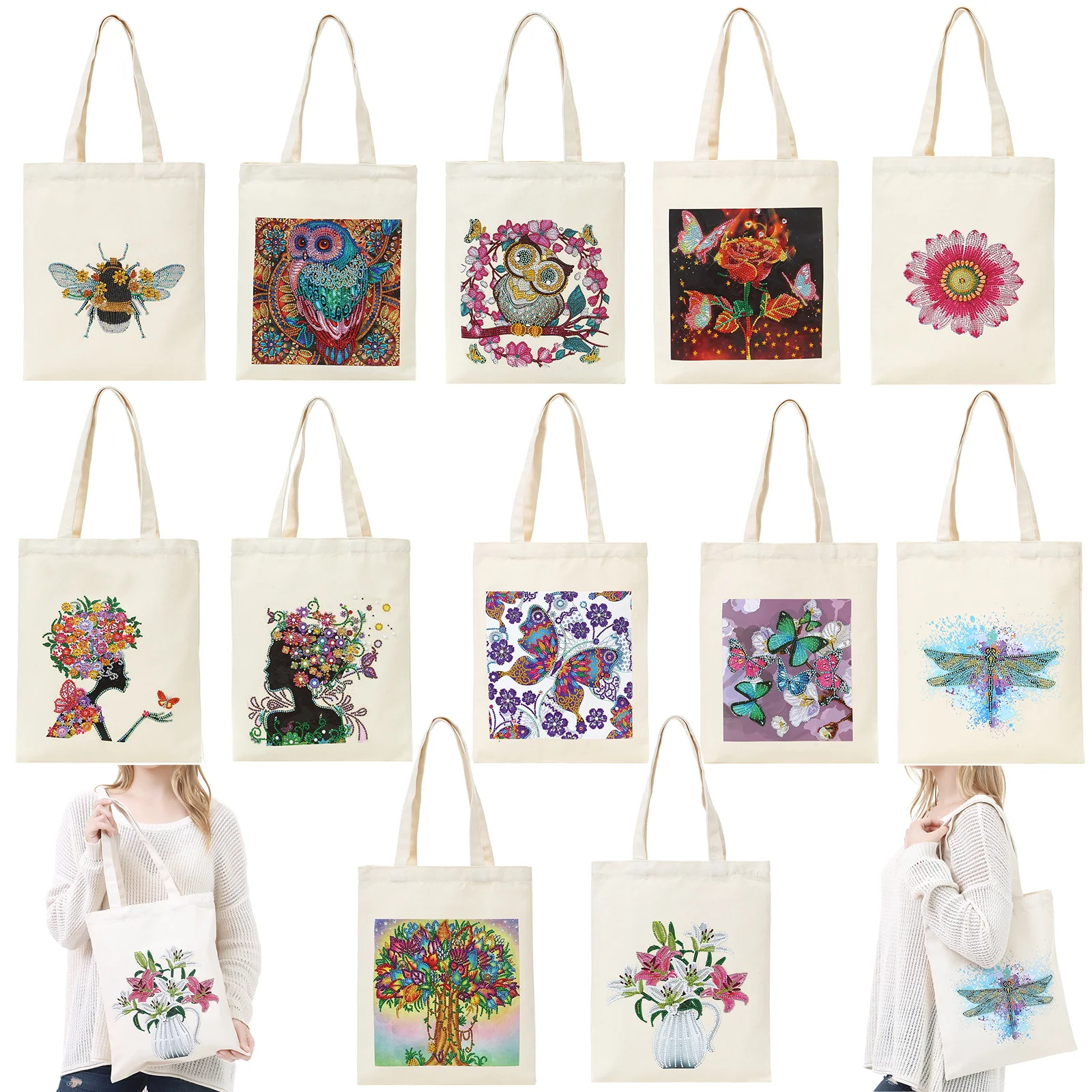 

Diamond Painting Bag Tote Bag Reusable Durable Diamond Embroidery Kit DIY Diamond Art Handbag Storage Bag Cross Stitch Art Craft