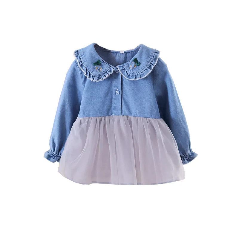 

Fashion girl 2020 kids dresses for girls autumn girls denim dress casual lapel long sleeve princess dress 1-4y children dress