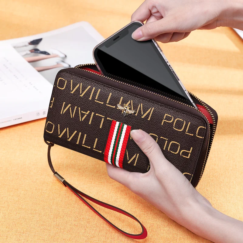 WILLIAMPOLO Women Wallets with Zipper Phone Pocket Purse Card Holder Patchwork Women Long Wallet Lady Tassel Short Coin Purse