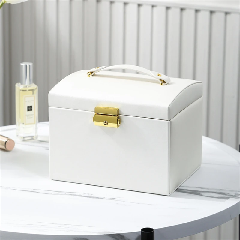 

XINSOM 2021 Fashion Jewelry Box Women Three Layers High Capacity Jewelry Storage Box Portable Travel Case Casket Birthday Gift