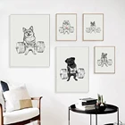 Спортивная Картина на холсте с изображением черного и белого животного, мопса, бульдога, Ленивец, кошка, постер для упражнений и печать, декор для стен в тренажерном зале, для украшения