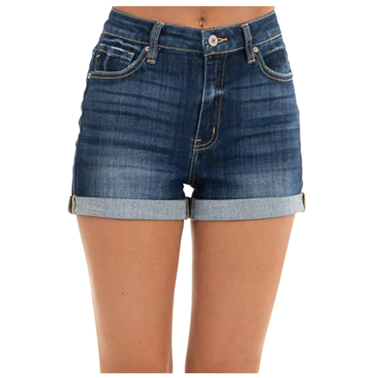 

SAGACE Ladies casual fashion and comfortable women's rolled-up high-waist solid color straight casual jeans shorts 