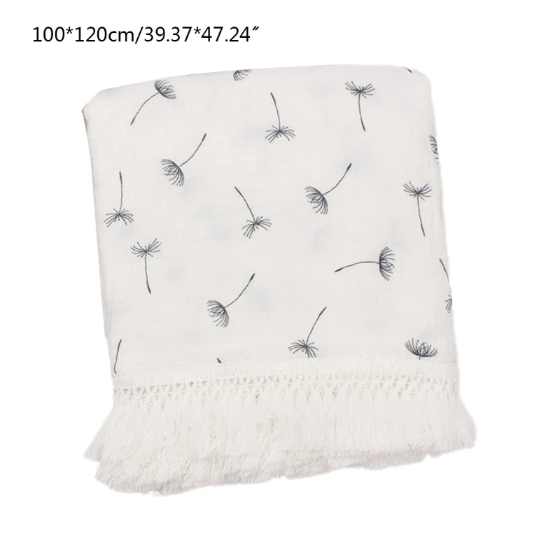 

Baby Tassel Swaddle Wrap Newborn Infants Pure Cotton Muslin Receiving Blanket K3NE