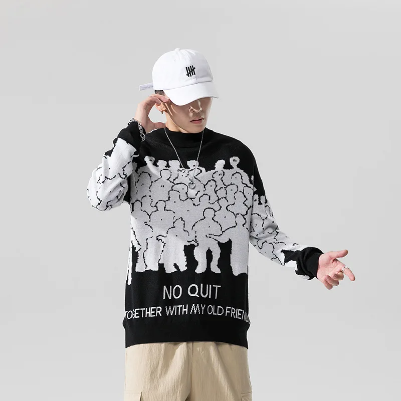 

Fashion Sweater Men Cotton Embroidery Pull Homme Sweater Men Clothing Korean Clothes Oversize Knitted Sweater Coats