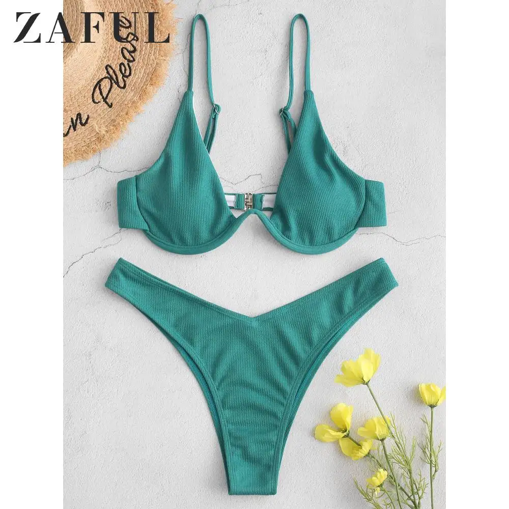 ZAFUL ребристые высокие ноги на косточках бикини купальник Мягкий Спагетти ремни