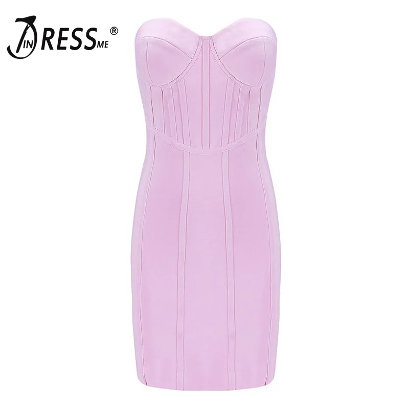 Женское Бандажное платье без бретелек INDRESSME розовое Клубное рукавов лето