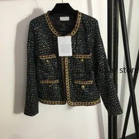 luxury brand autumn and winter 2021 new sequin embroidery round neck long sleeve tweed top fashionable womens coat jacket