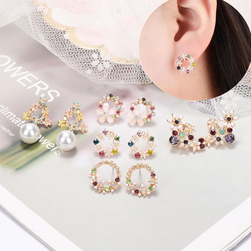 1 пара модные геометрические серьги гвоздики для женщин цветной венок полые