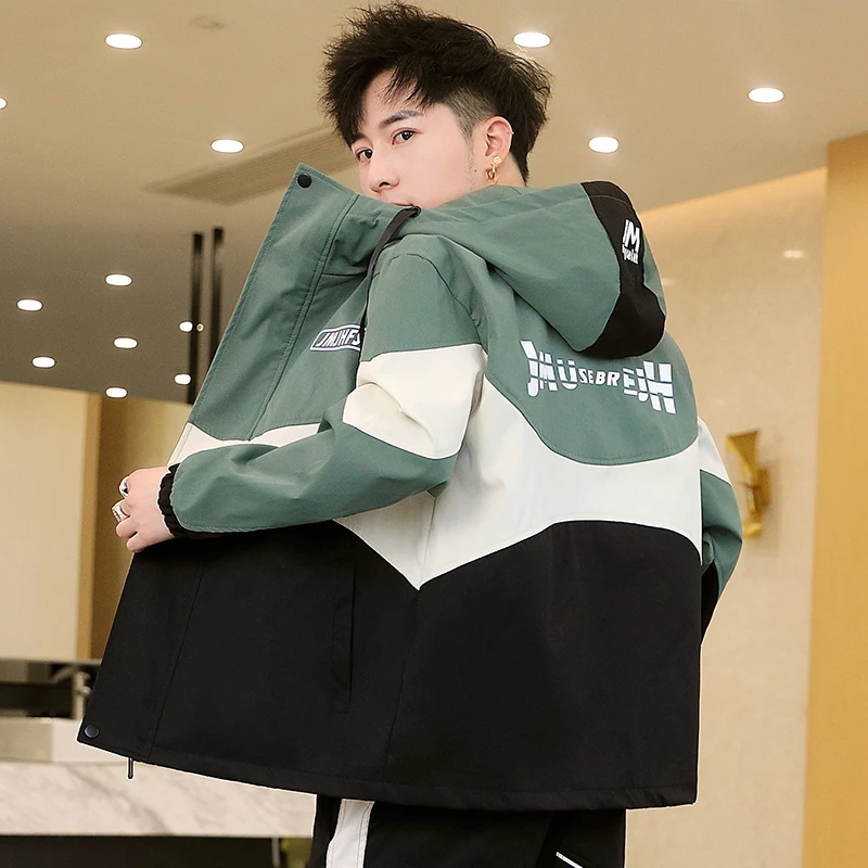 Куртка мужская с капюшоном повседневная верхняя одежда свободная Лоскутная