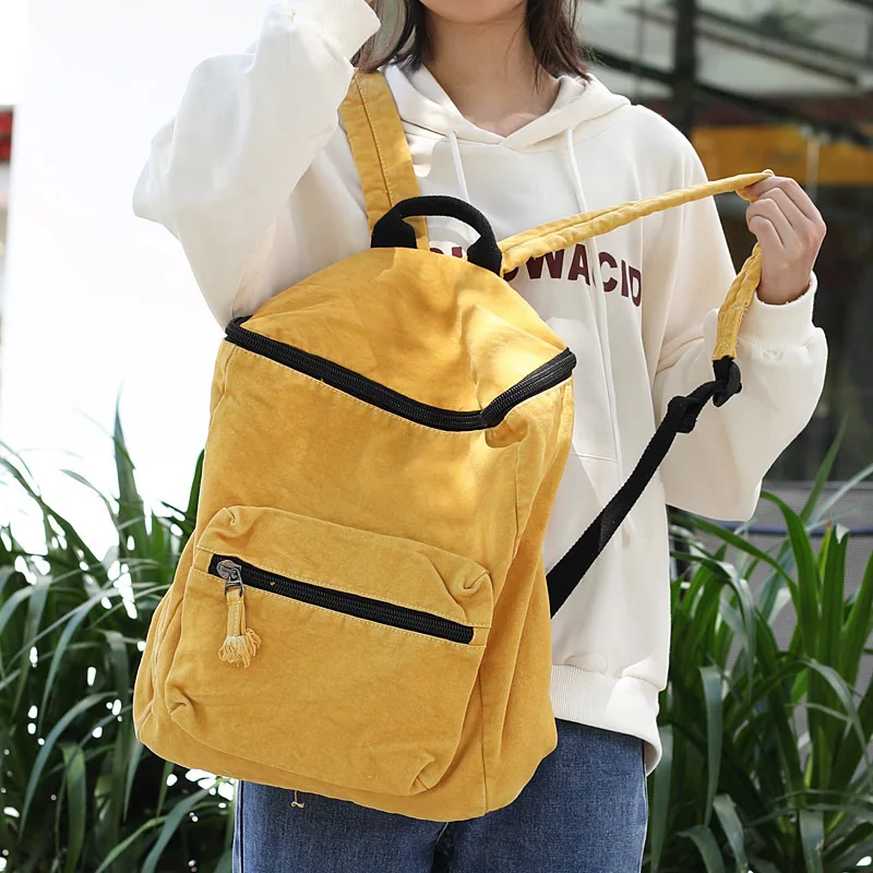 

New style simple art canvas backpack, casual retro wash and old schoolbag, all-match Harajuku style student backpack