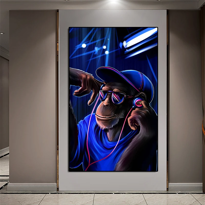 Большие Животные картины на холсте современные наушники обезьяна орангутан