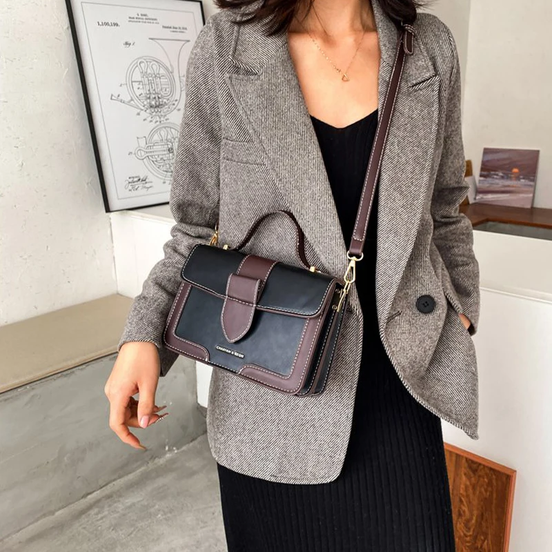 

Contrast Color Scrub Leather Crossbody Bags For Women 2020 Shoulder Simple Bag Female Small Handbags and Purses